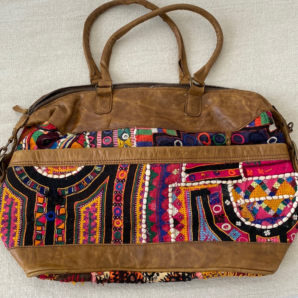 Leather boho India weekender bag